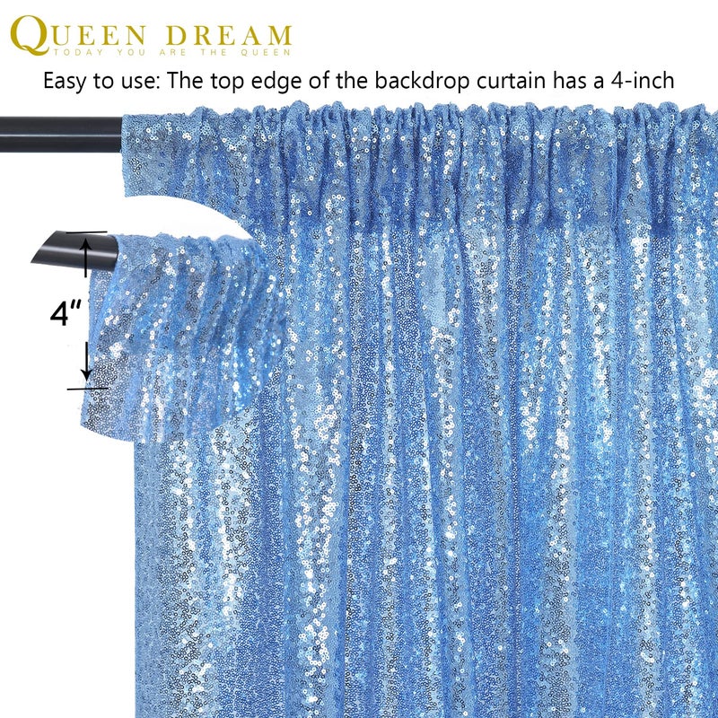 QueenDream Baby Blue Christmas Backdrop Curtains 4 Pieces 2FTx8FT Sequin Photography Background Curtain for Party Decoration - Image 5
